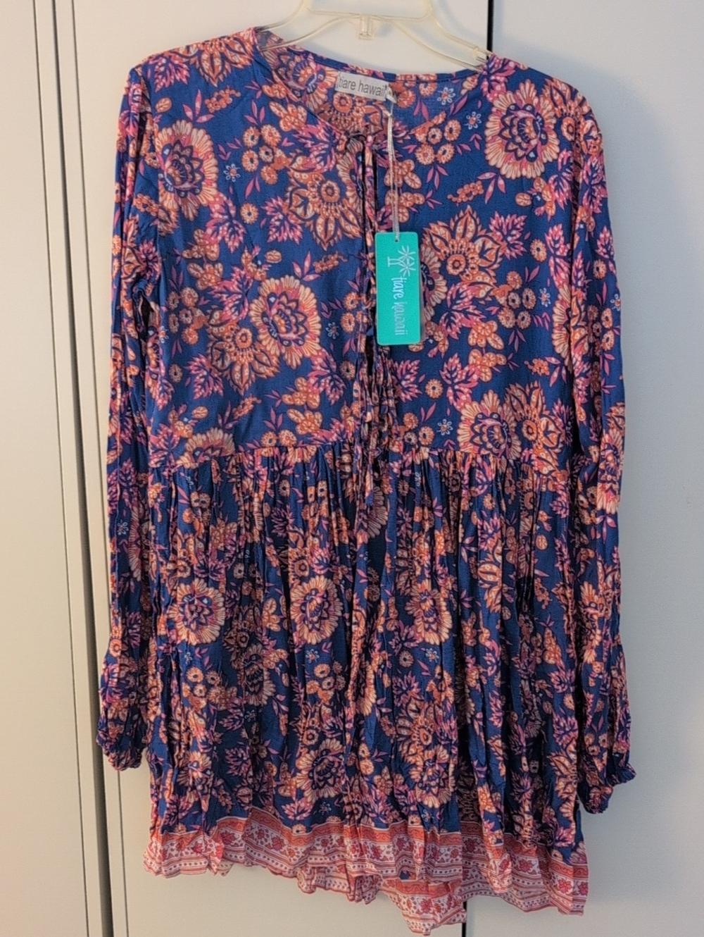 Tiare Hawaii Navy and Pink Floral Tunic